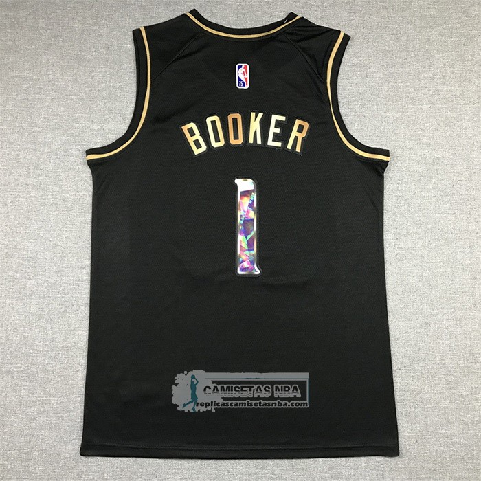 Camiseta Golden Edition Phoenix Suns Devin Booker NO 1 2021-22 Negro